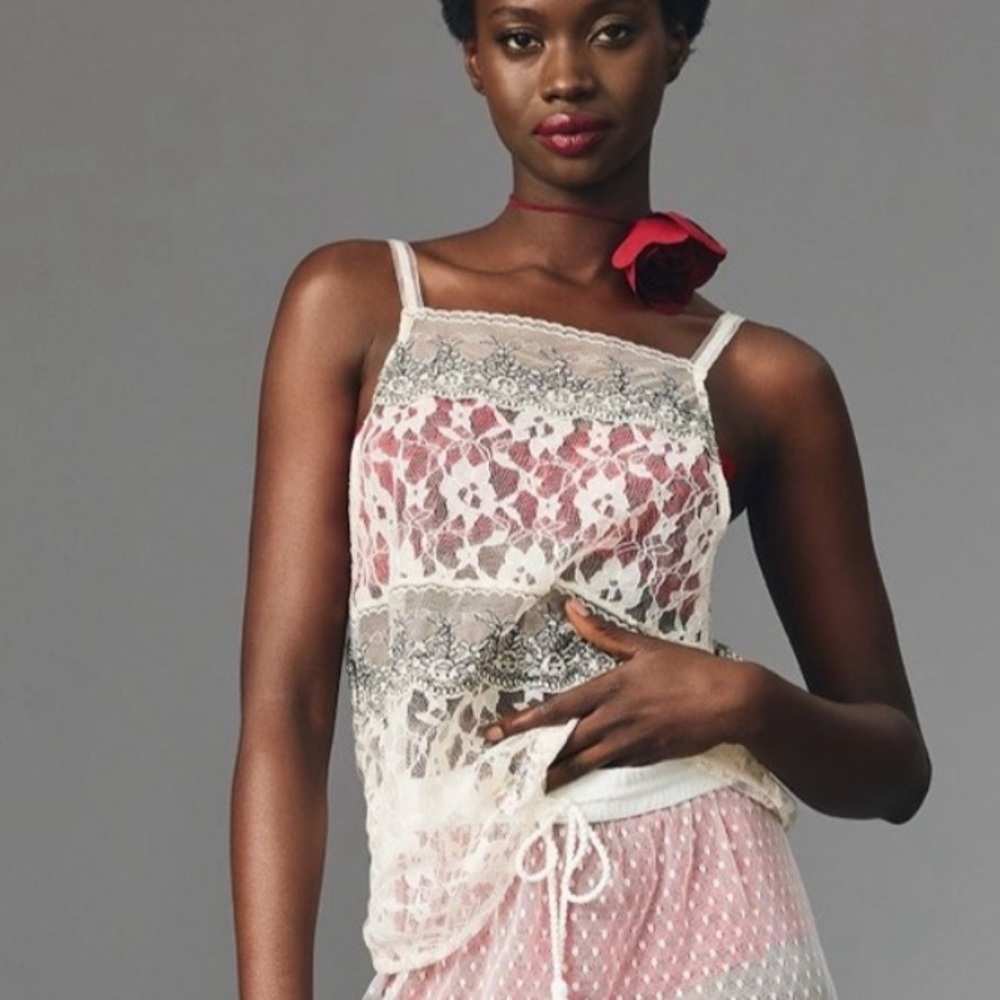 Anthropologie Sheer Mixed Lace Cami In‎ Ivory